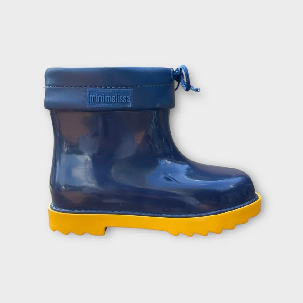 Mini Melissa Navy Blue Yellow Bottom Rain Boots